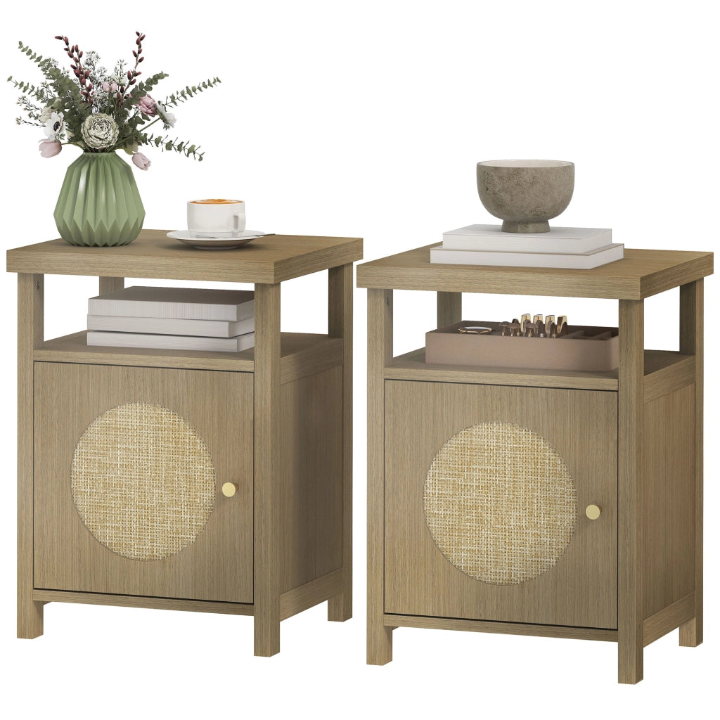Set 2 Comodini Stretti ¨C Xylo ¨C Rattan Naturale con Cassetto 40x35x55cm