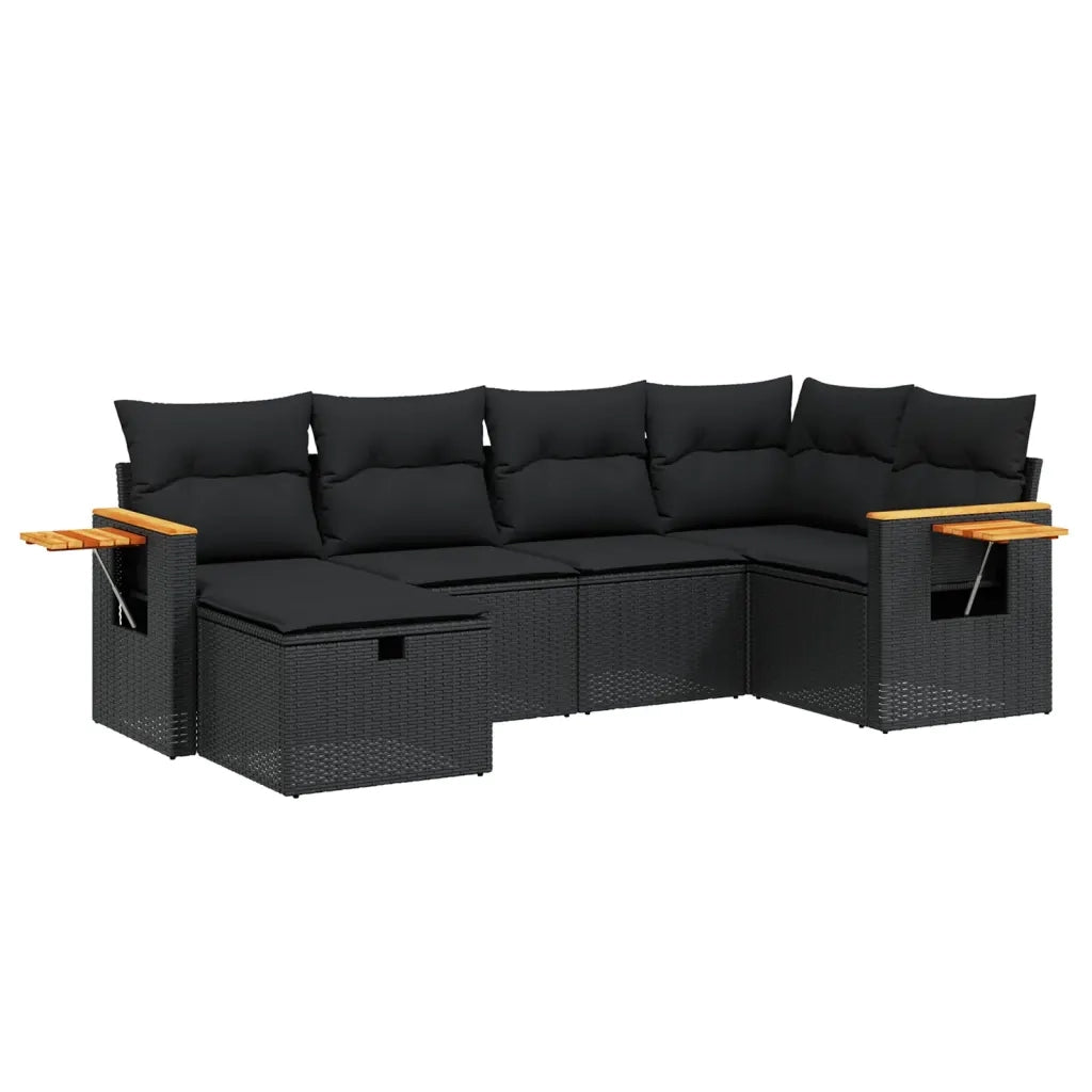 Set Divano da Giardino 6 pz con Cuscini Nero in Polyrattan