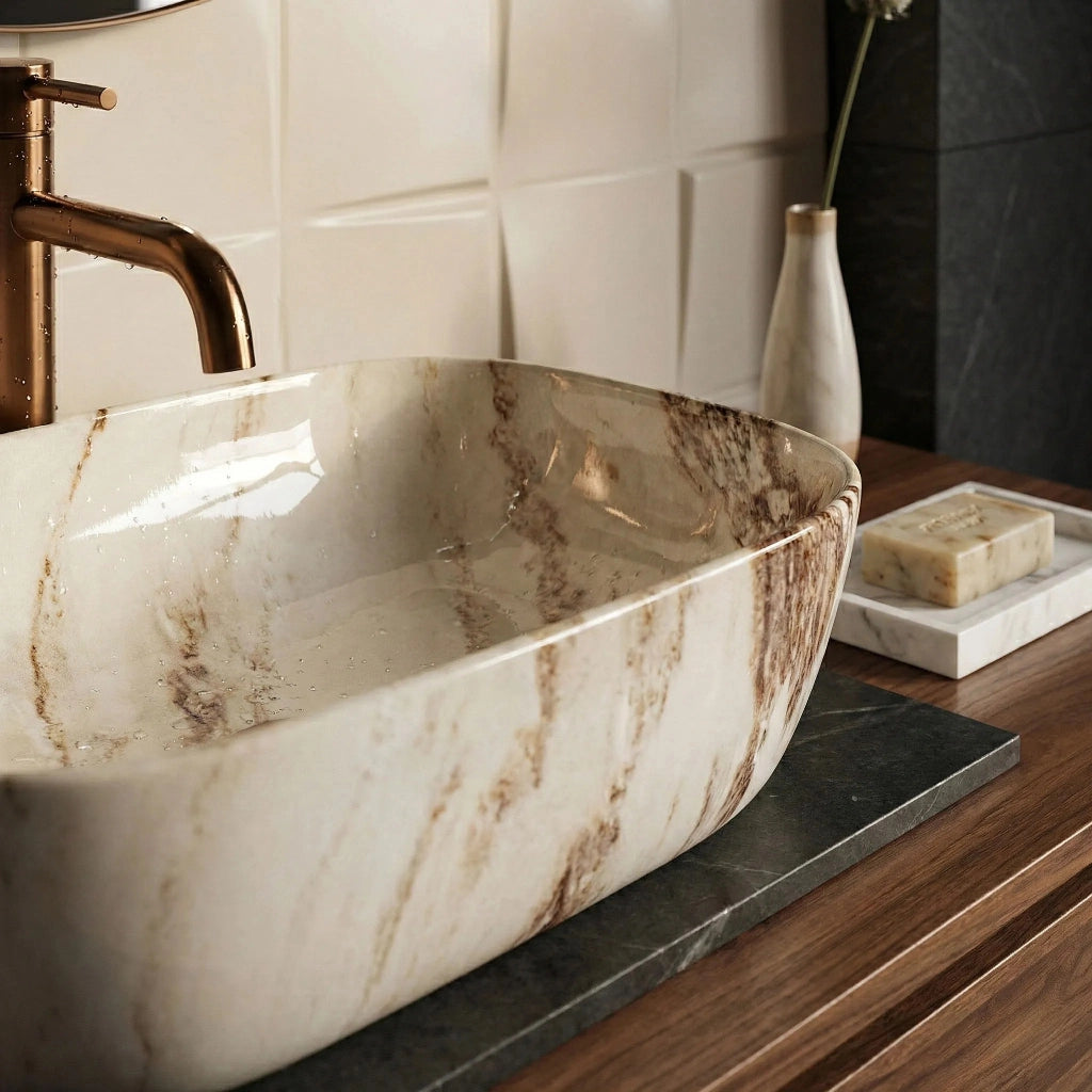 Lavabo Da Appoggio Rea Belinda Marrone Shiny