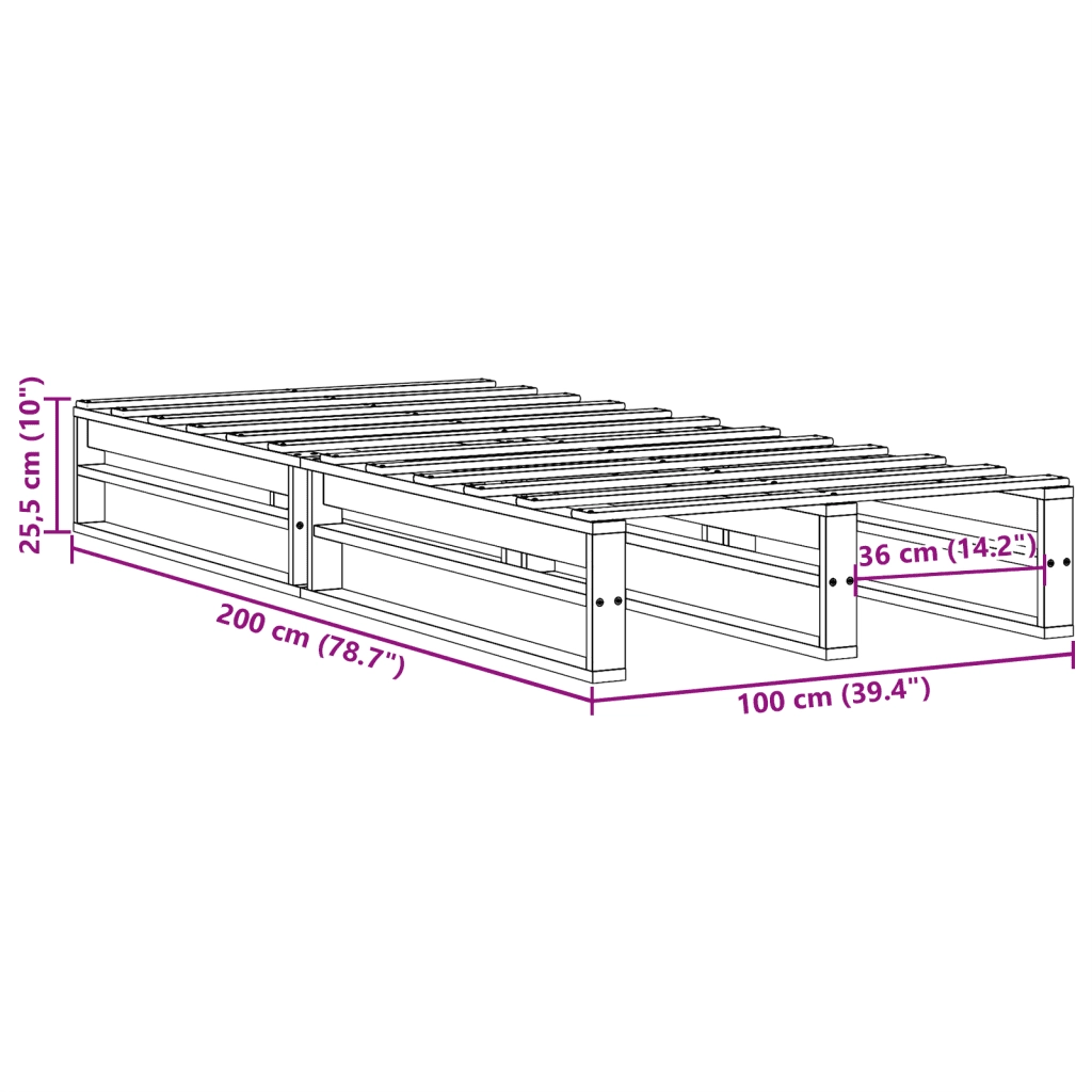 Giroletto senza Materasso Bianco 100x200 cm Legno Massello Pino 850837