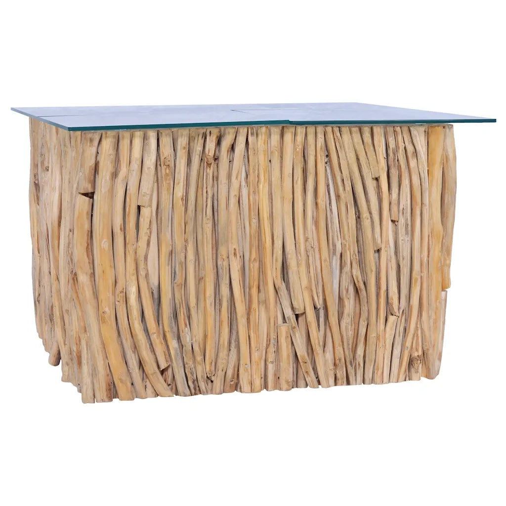 Tavolino da CaffÃ¨ Ripiano in Vetro 66x66x40 cm in Legno di Teak cod mxl 18026