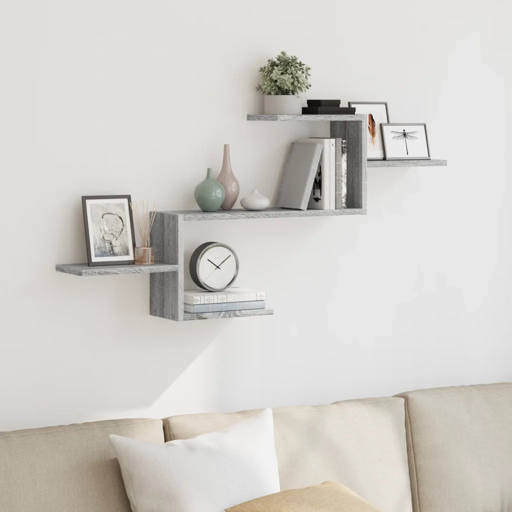 Mensola a Muro | Mensola a parete Grigio Sonoma 104x15x49 cm Legno Multistrato