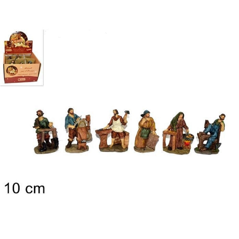 Trade Shop - Set 6pz Statuine Mestieri 10 Cm Per Presepe Modelli Assortiti Presepio Di Natale -