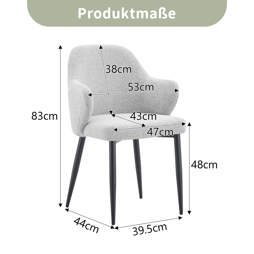 Set 2 sedie da pranzo in tessuto grigio chiaro con gambe in metallo nere, altezza 83 cm