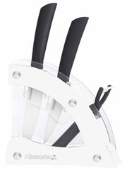 Ceppo con 2 Coltelli in Ceramica e Pelaverdure Alexander Vela Bianco