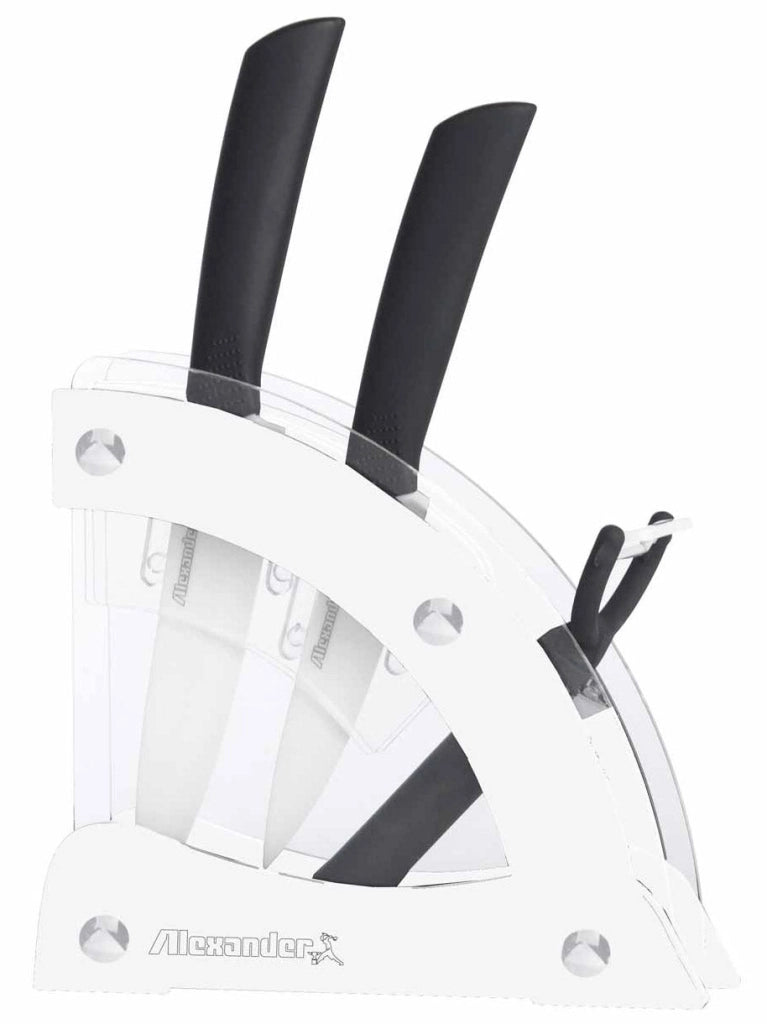 Ceppo con 2 Coltelli in Ceramica e Pelaverdure Alexander Vela Bianco