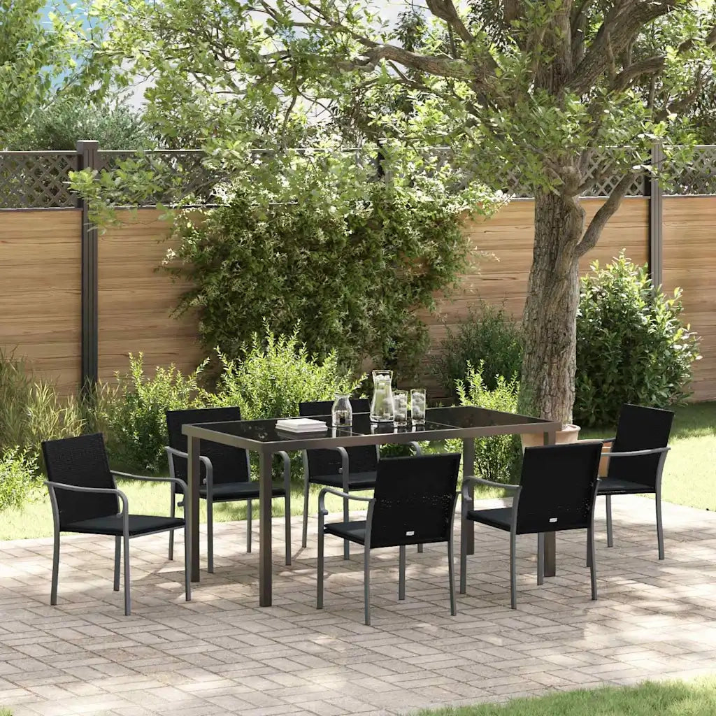 Set da Pranzo per Giardino 7 pcs Nero e Grigio Rattan in PE 3379055