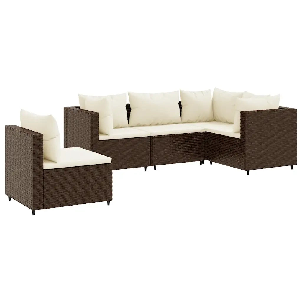 vidaXL Set Divani da Giardino 5 pz con Cuscini Marrone in Polyrattan