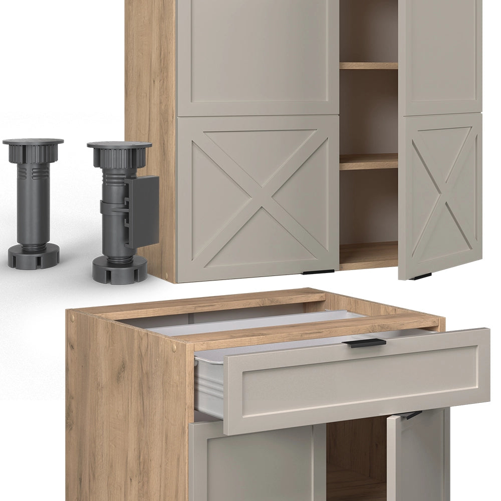 Cucina completa Fame-Line GrigioBeige/Rovere dorato 140 cm, PL Marmo Vicco