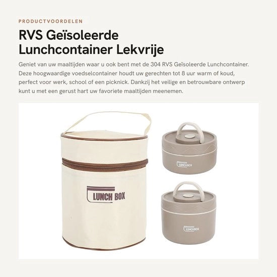 Lunchbox in Acciaio Inossidabile 304 - Contenitore Termico - Impermeabile - Bento Box Termico - Per Cibo Caldo/Freddo - Con Coperchio - Thermos.