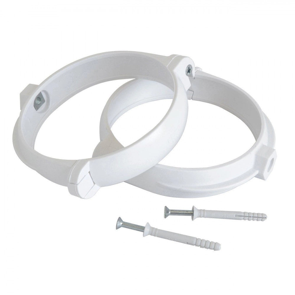 First 100mm collare bianco fermatubo a muro blister con 2pz per tubi tondi aerazione cappa