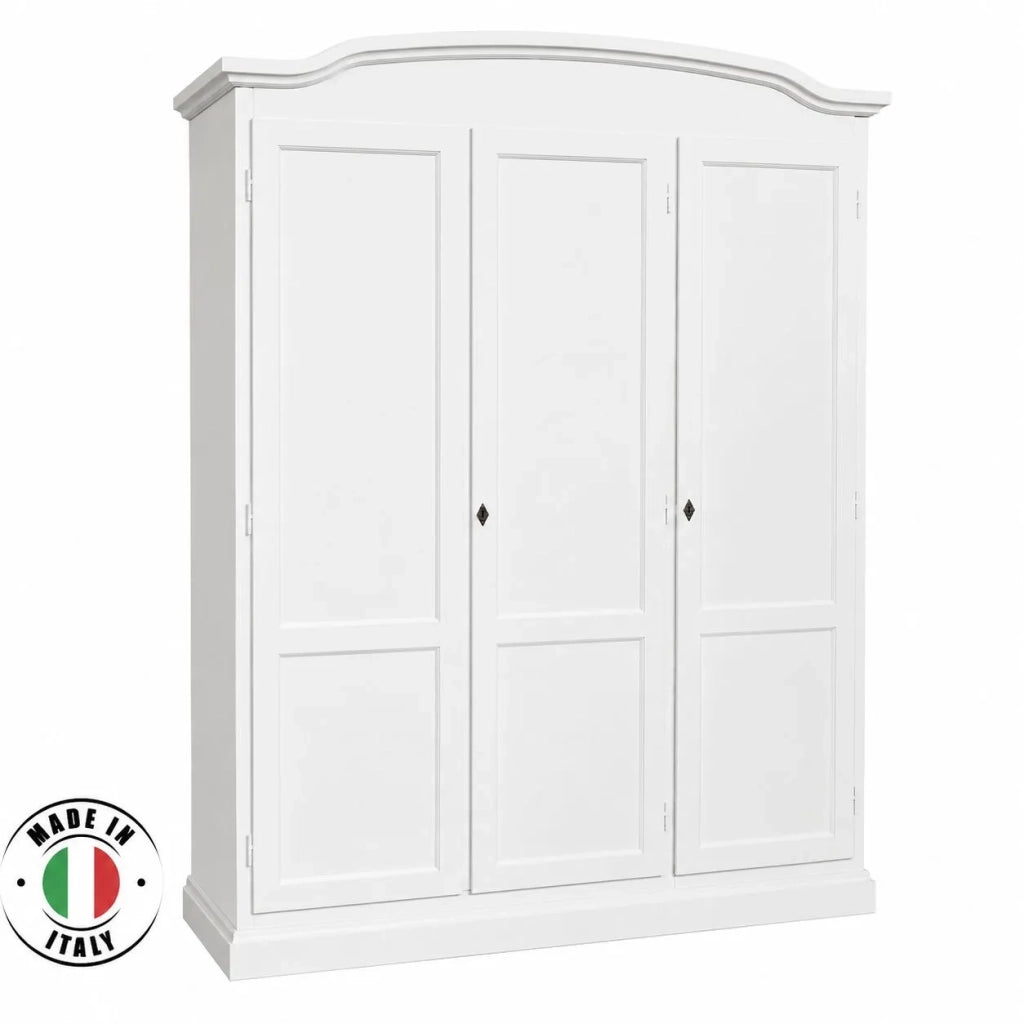Armadio 3 ante in legno massello bianco cappello tondo 158x56x197h - Mobili 2G
