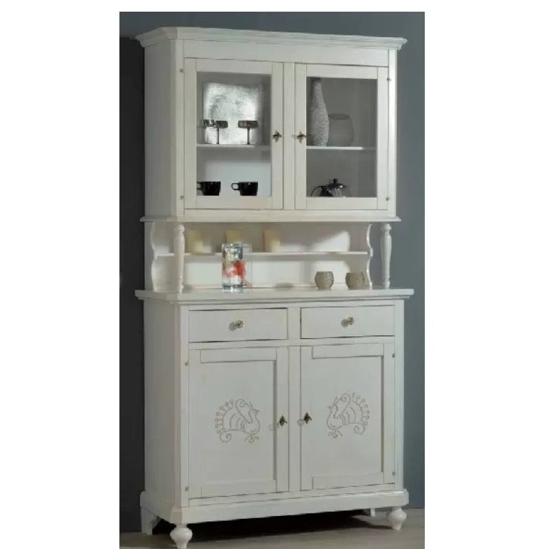 Cristalliera 2 porte legno shabby bianco invecchiato pavoncella 112x49x206 - Mobili 2G