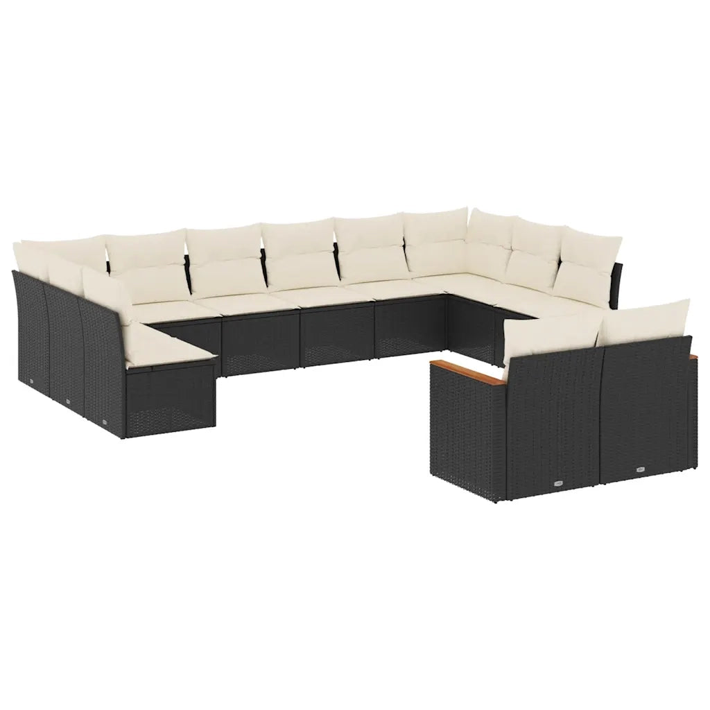 Set Divani da Giardino 12 pz con Cuscini Nero in Polyrattan 3258843