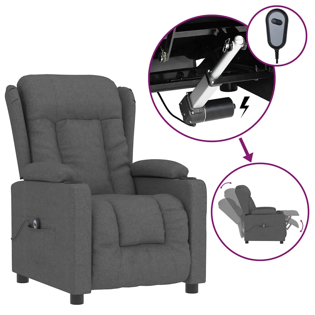 Poltrona Elettrica Reclinabile-Divano Sedia Grigio Scuro in Tessuto 416121