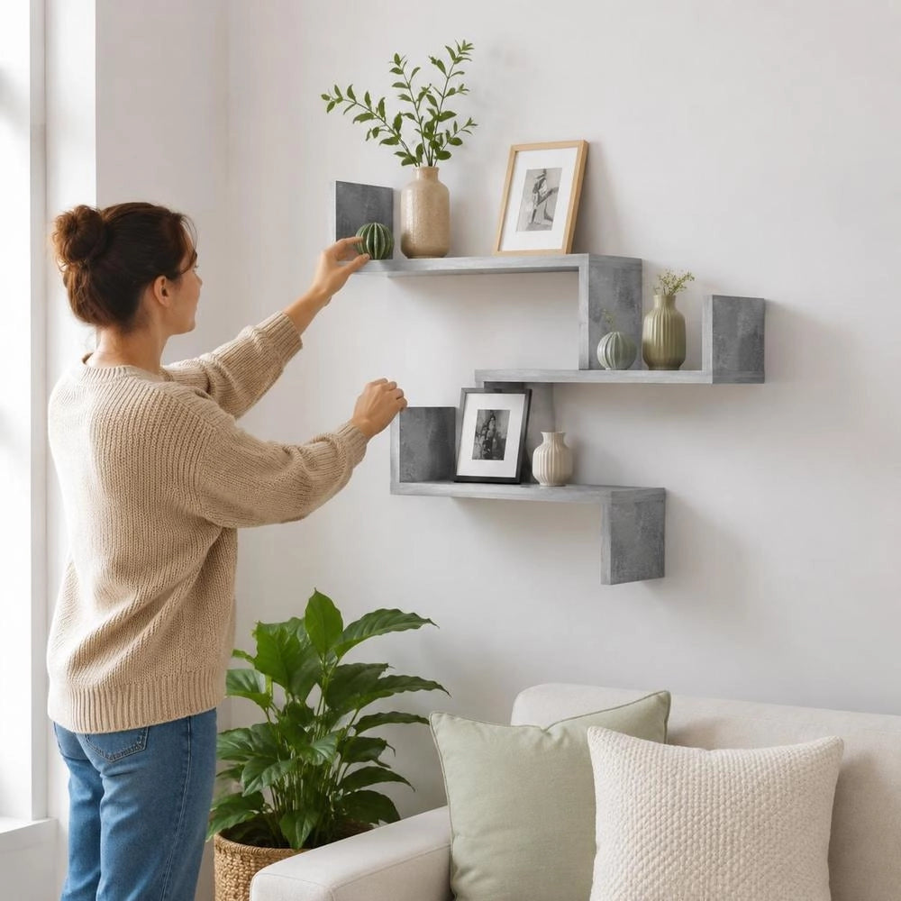 Wall Corner Shelf, Concrete Grey, 40x40x50 Cm, Wood-based Material