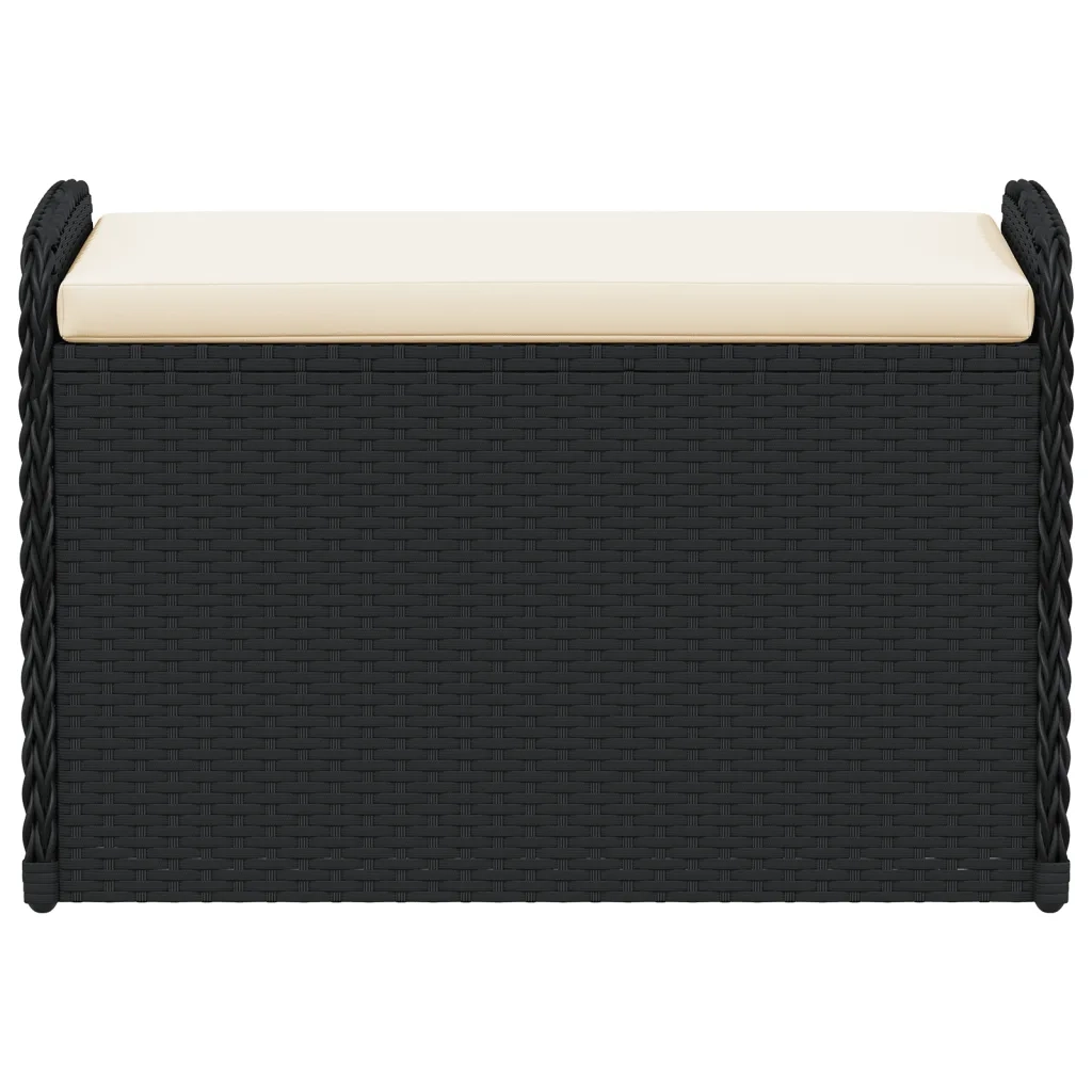 Cassapanca con Cuscino Nera 80x51x52 cm in Polyrattan 365730