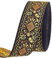 Banda Jacquard con disegno floreale a maglia in stile etnico, lunghezza 9,1 m - 4 cm di larghezza, adatto per abbigliamento e decorazioni, filo.