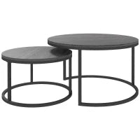 Set di 2 Tavolini d'Appoggio, Design Industriale, con Piano Effetto Cemento e Piedi in Metallo, Nero