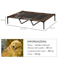 Lettino per Cani di Taglia Grande Fino a 50kg, Metallo e Tessuto Oxford, 122x92x23 cm, Marrone