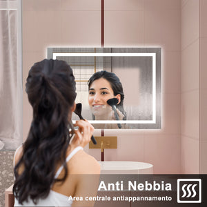 AICA Specchio da bagno  80 x 120 cm, dimmerabile, interruttore touch, Funzione Memoria, antiappannamento, 3 colori