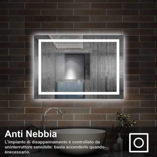 70 x 50 cm,AICA Specchio da Bagno LED con Luce, 3 Colori Regolabili,memoria, antiappannamento,CRI>90,autospegnimento