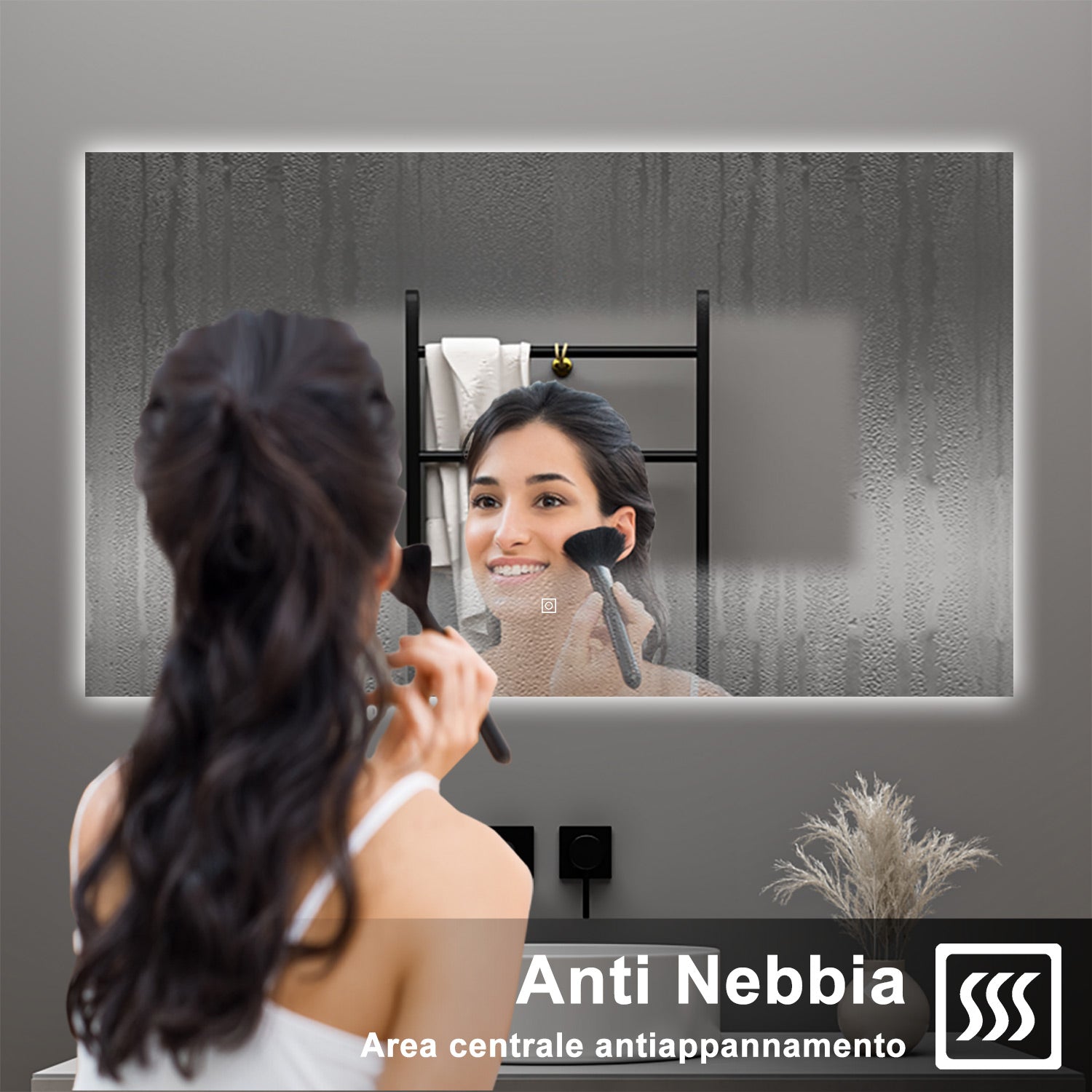AICA Specchio da bagno 120 x 70 cm, antiappannamento, dimmerabile, interruttore touch, Funzione Memoria