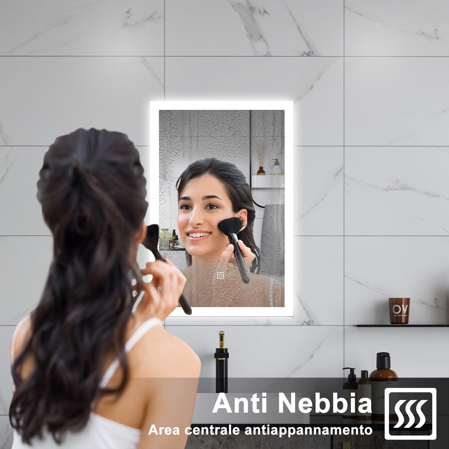 AICA Specchio da bagno  50 x 70 cm, dimmerabile, Funzione Memoria, antiappannamento, 3 colori