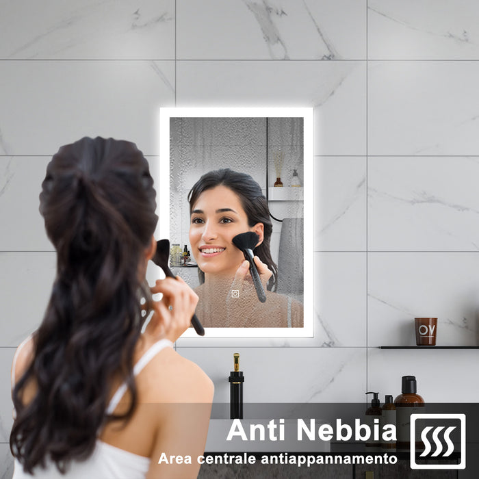 AICA Specchio da bagno  50 x 70 cm, dimmerabile, Funzione Memoria, antiappannamento, 3 colori