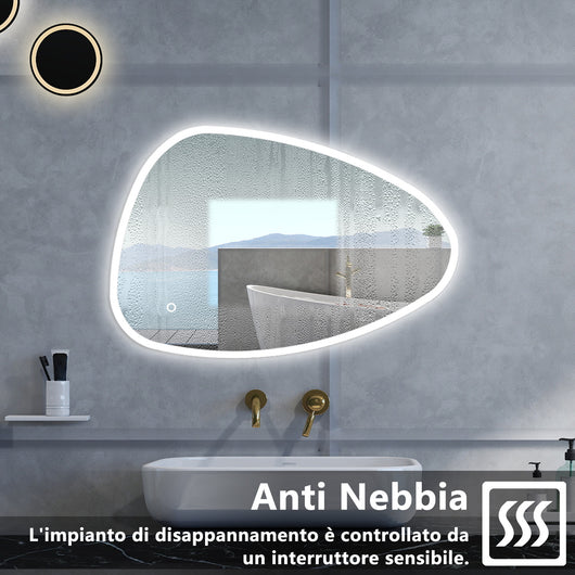 Specchio da bagno Asimmetrico con 120x80cm,3 colori,Memoria, Antifog,Regorabile,Retroilluminato,doppio interruttore,