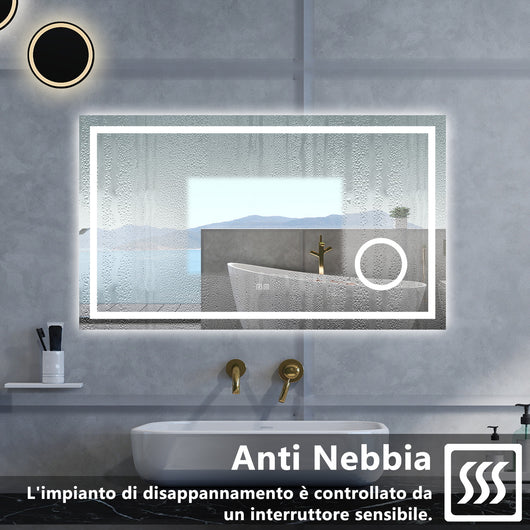 Specchio da bagno Rettangolare con 80x60cm,ingranditore 3x,Blue tooth,3 colori,Memoria, Antifog,Regorabile,Retroilluminato,doppio interruttore,