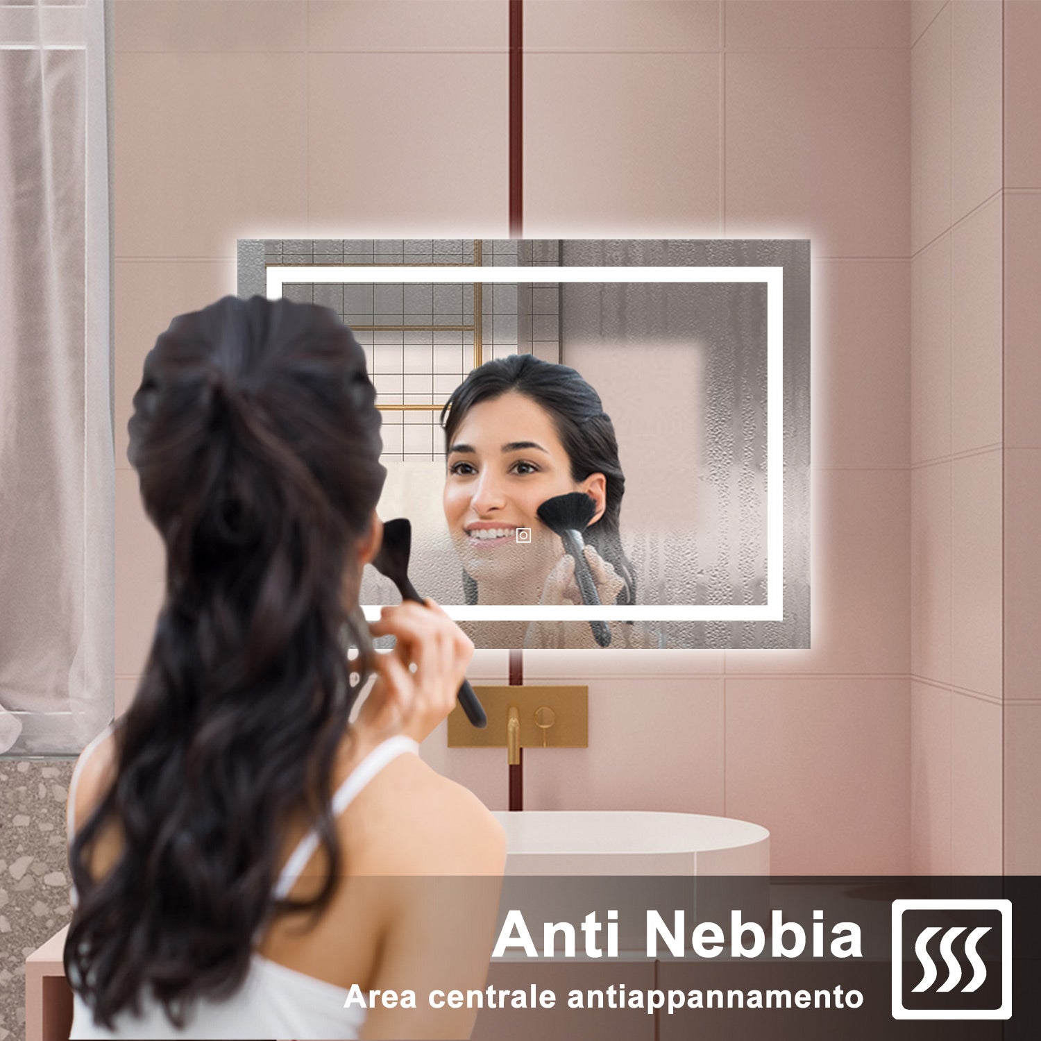 AICA Specchio da bagno  80 x 150 cm, dimmerabile, interruttore touch, Funzione Memoria, antiappannamento, 3 colori