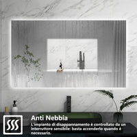 AICA Specchio da bagno 100 x 60 cm, antiappannamento, Regorabile, interruttore touch, Funzione Memoria