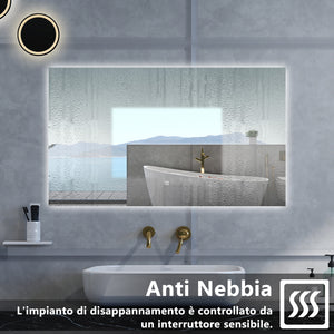 Specchio da bagno Rettangolare con 100x60cm,Memoria, Antifog,Regorabile,Retroilluminato,doppio interruttore,