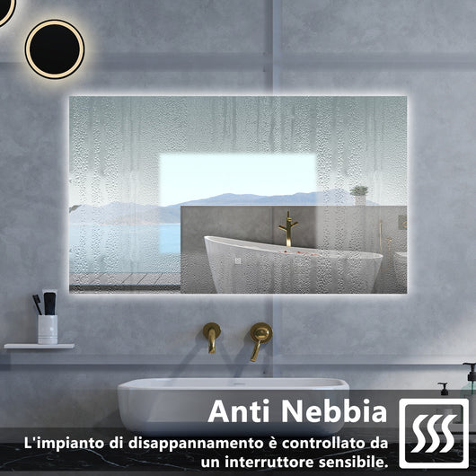 Specchio da bagno Rettangolare con 100x60cm,Memoria, Antifog,Regorabile,Retroilluminato,doppio interruttore,