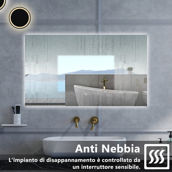 Specchio da bagno Rettangolare con 100x60cm,Memoria, Antifog,Regorabile,Retroilluminato,doppio interruttore,