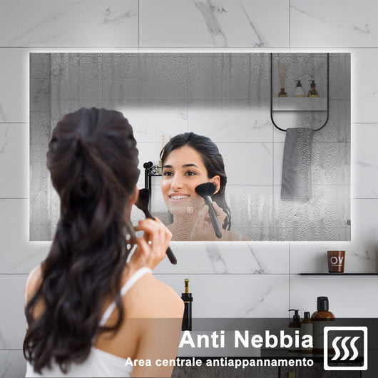 AICA Specchio da bagno 120 x 70 cm, antiappannamento, dimmerabile, interruttore touch, Funzione Memoria