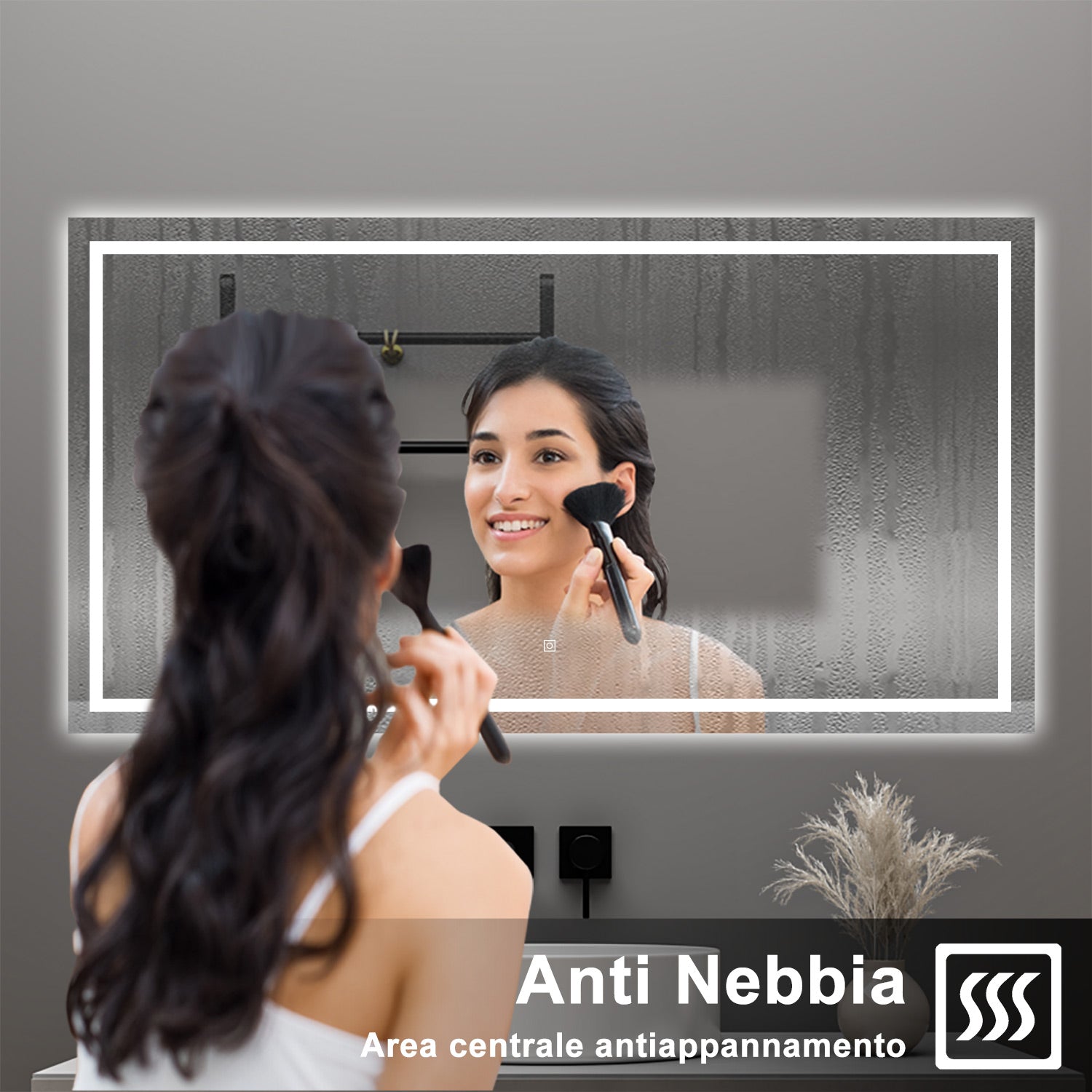 AICA Specchio da bagno  80 x 120 cm, dimmerabile, interruttore touch, Funzione Memoria, antiappannamento, 3 colori