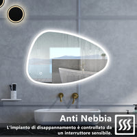Specchio da bagno Asimmetrico con 100x80cm,3 colori,Memoria, Antifog,Regorabile,Retroilluminato,doppio interruttore,