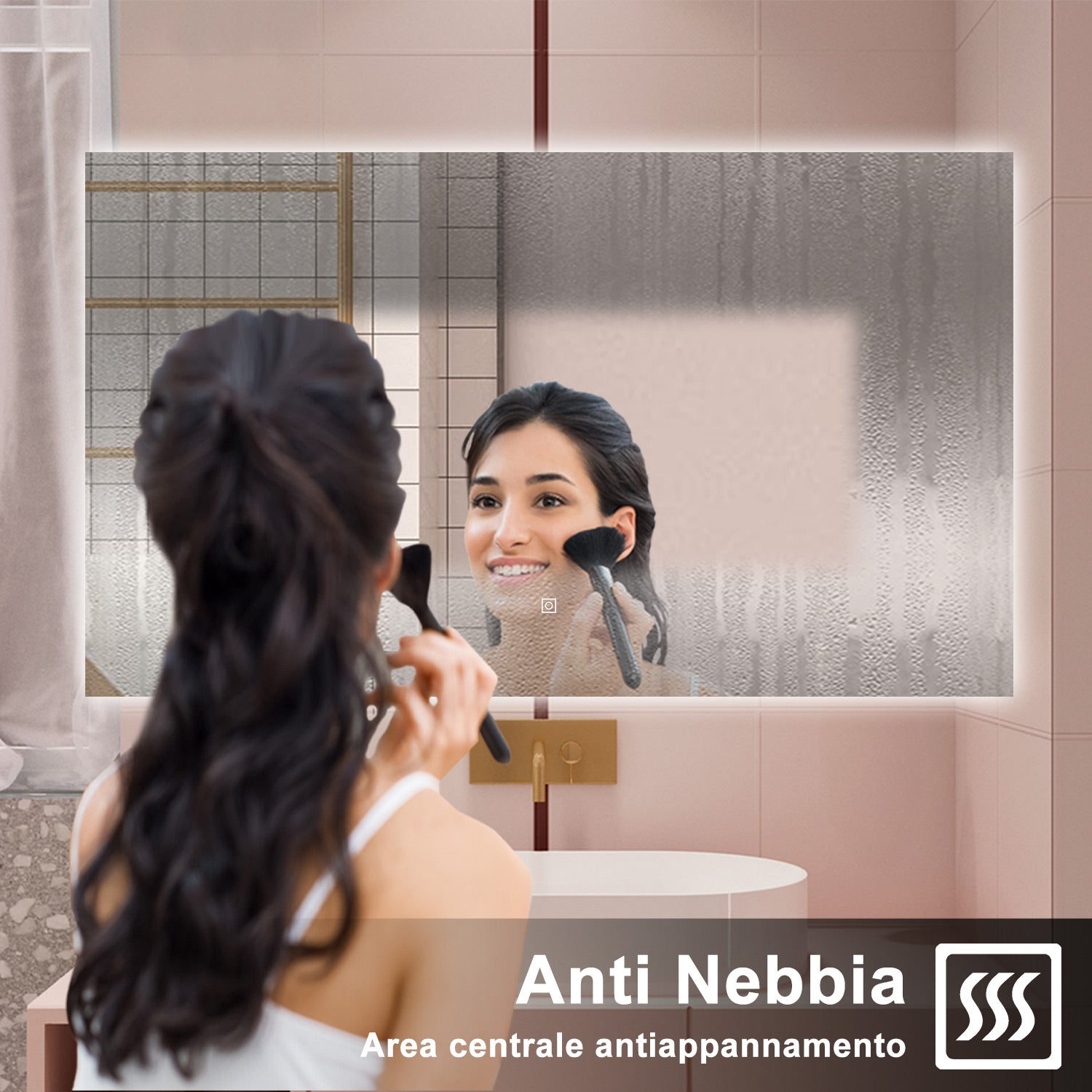 AICA Specchio da bagno 120 x 70 cm, antiappannamento, dimmerabile, interruttore touch, Funzione Memoria