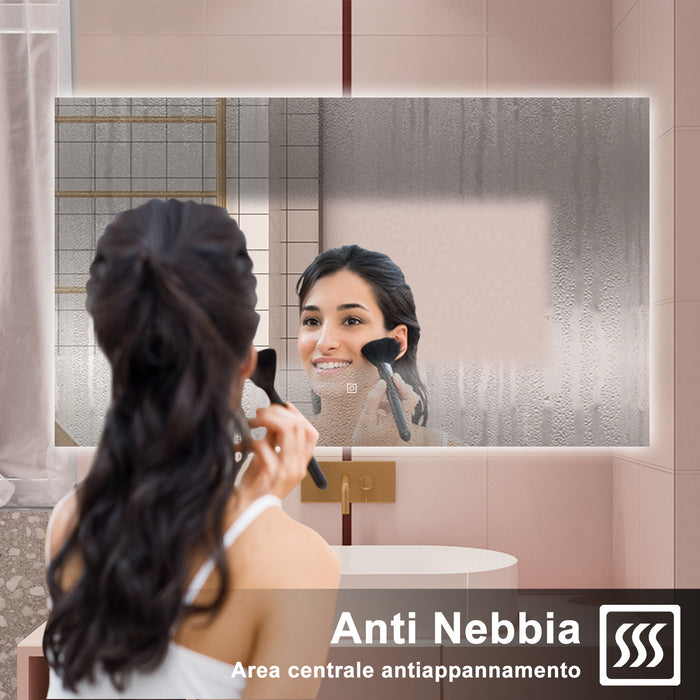 AICA Specchio da bagno 120 x 70 cm, antiappannamento, dimmerabile, interruttore touch, Funzione Memoria