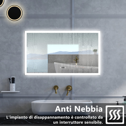 Specchio da bagno Rettangolare con 160x80cm,orologi,3 colori,Memoria, Antifog,Regorabile,Retroilluminato,doppio interruttore,