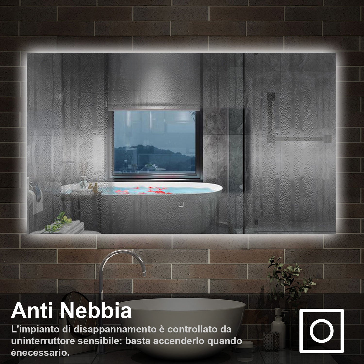 120 x 70 cm,AICA Specchio da Bagno LED con Luce, memoria, antiappannamento,CRI>90,autospegnimento,interruttore touch