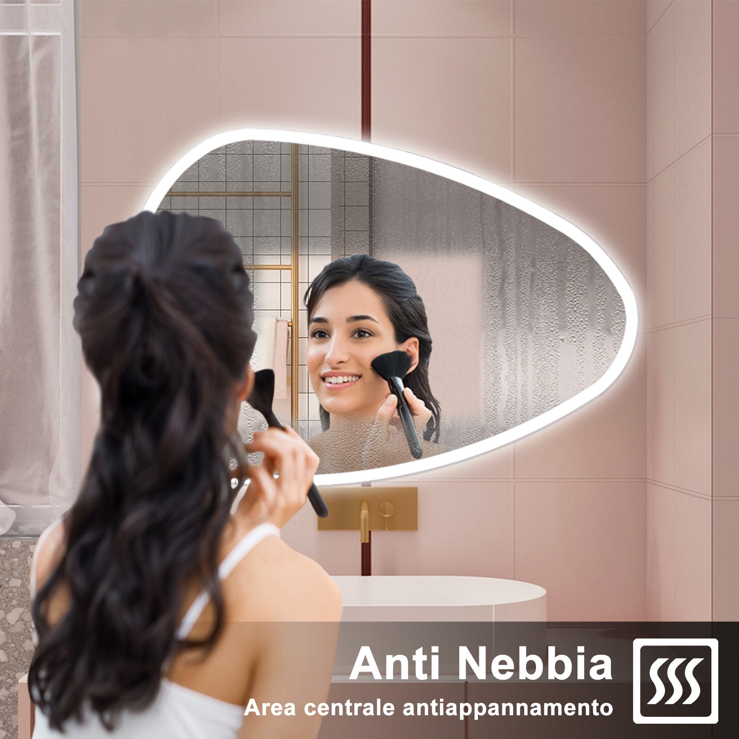 AICA Specchio da bagno 120 x 80 cm, dimmerabile, Funzione Memoria, antiappannamento, 3 colori