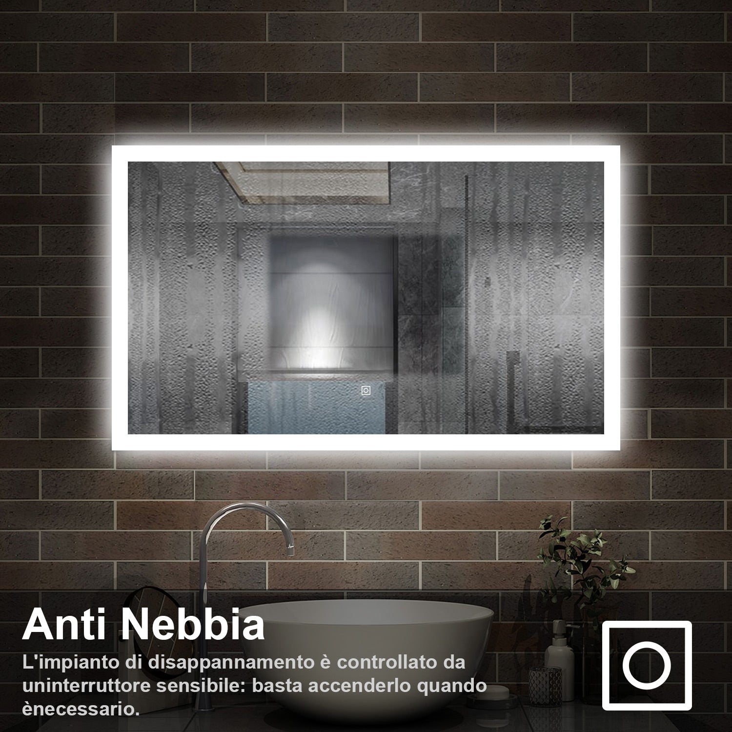 100 x 60 cm,AICA Specchio da Bagno LED con Luce, 3 Colori Regolabili,memoria, antiappannamento,CRI>90,autospegnimento