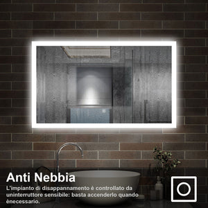 100 x 60 cm,AICA Specchio da Bagno LED con Luce, 3 Colori Regolabili,memoria, antiappannamento,CRI>90,autospegnimento