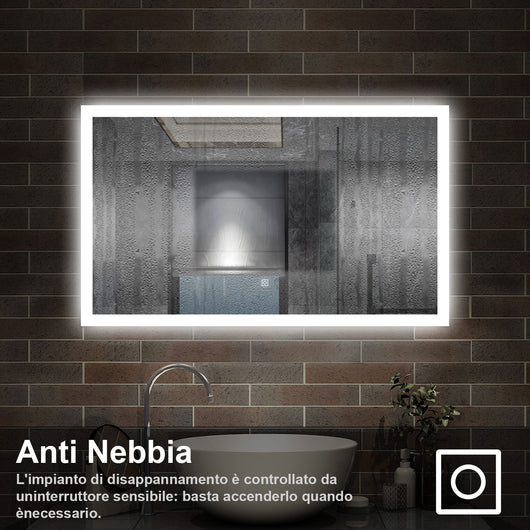 100 x 60 cm,AICA Specchio da Bagno LED con Luce, 3 Colori Regolabili,memoria, antiappannamento,CRI>90,autospegnimento