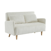 Divano letto in velluto a coste con gambe in legno, 2 posti, bianco