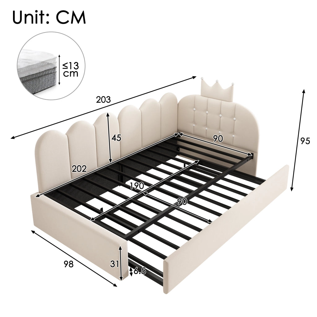 Divano letto 90x200 in velluto beige estraibile 90x190 forma L design a corona