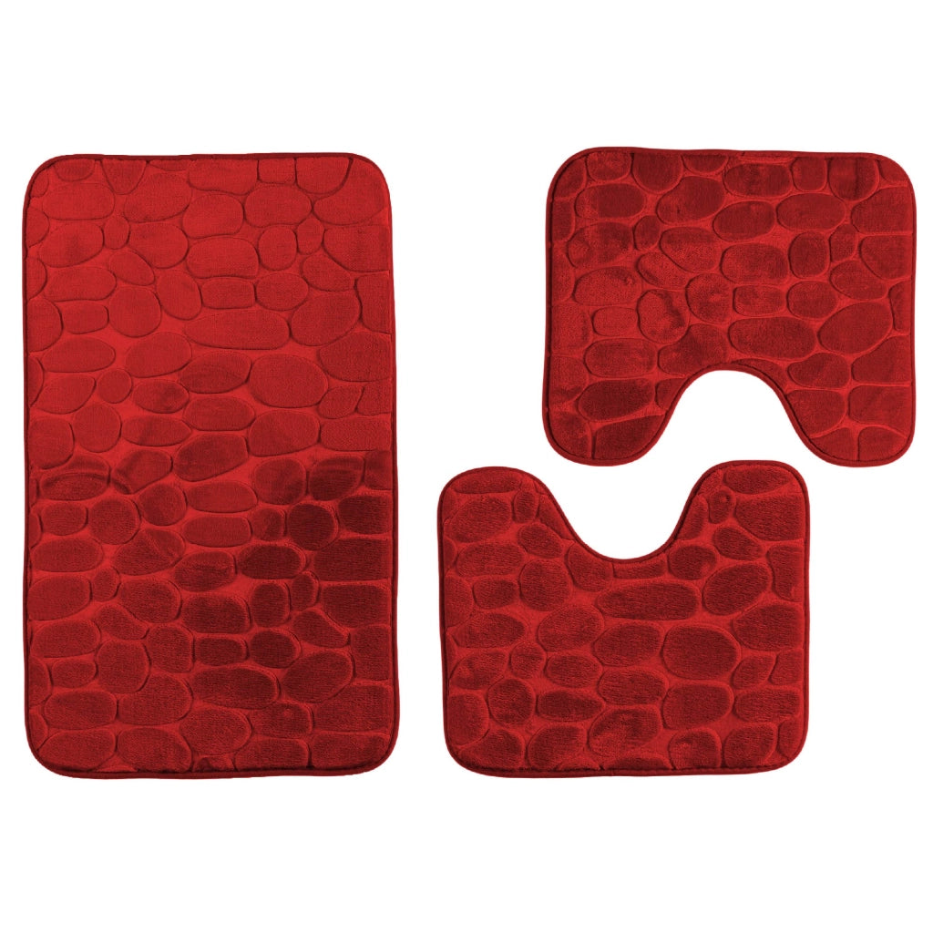 Set 3 Tappeti Bagno WC e Bidet Effetto Memory Morbidi Antiscivolo 1 Tappeto 45x75 cm +2 Tappeti 45x40 cm Assorbenti, Lavabili,Design Moderno Rosso